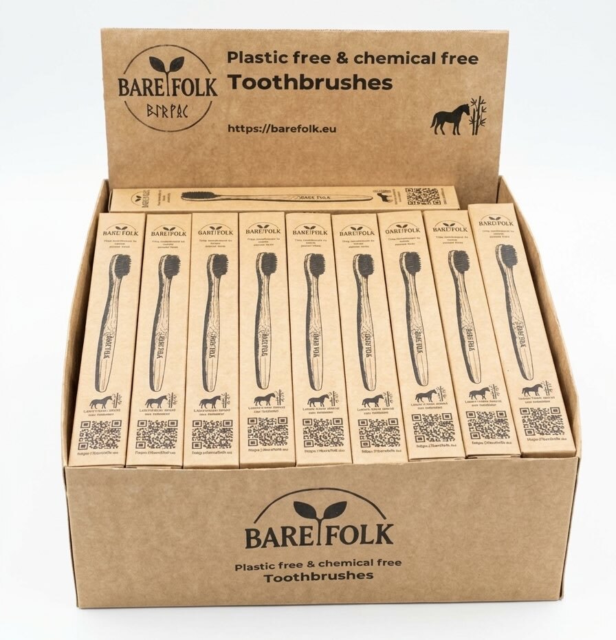 Toothbrushes wholesale - plastic free horse bristle toothbrushes - cardboard display box