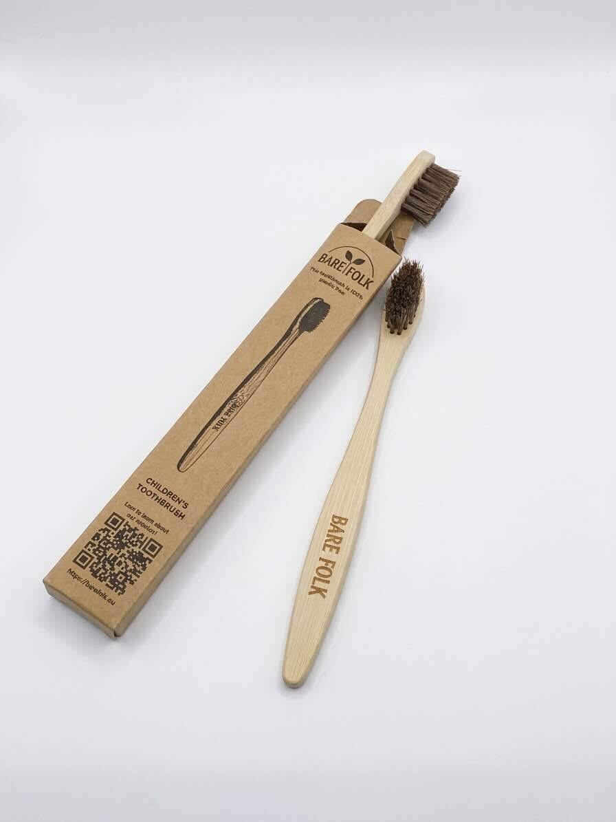 Plastic free Children's toothbrush - horse bristles - bamboo handle