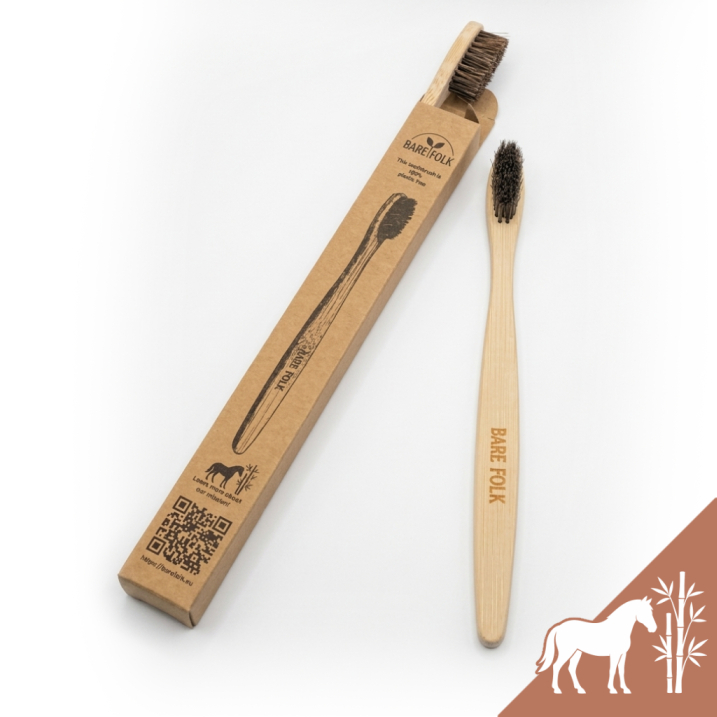 Plastic free horse bristle bamboo toothbrush